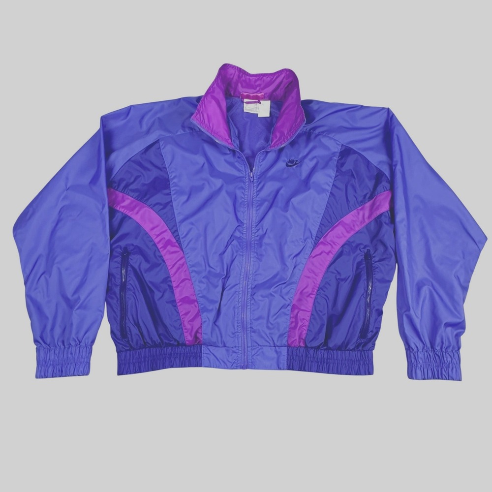 Vintage Nike Windbreaker Jacket Blue Purple Colorblock Mesh Lined L 80s 90s